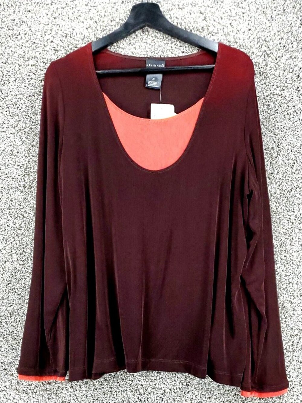 Citiknits Layered Long Sleeve Brown and Orange Knit Top Women's Size XL